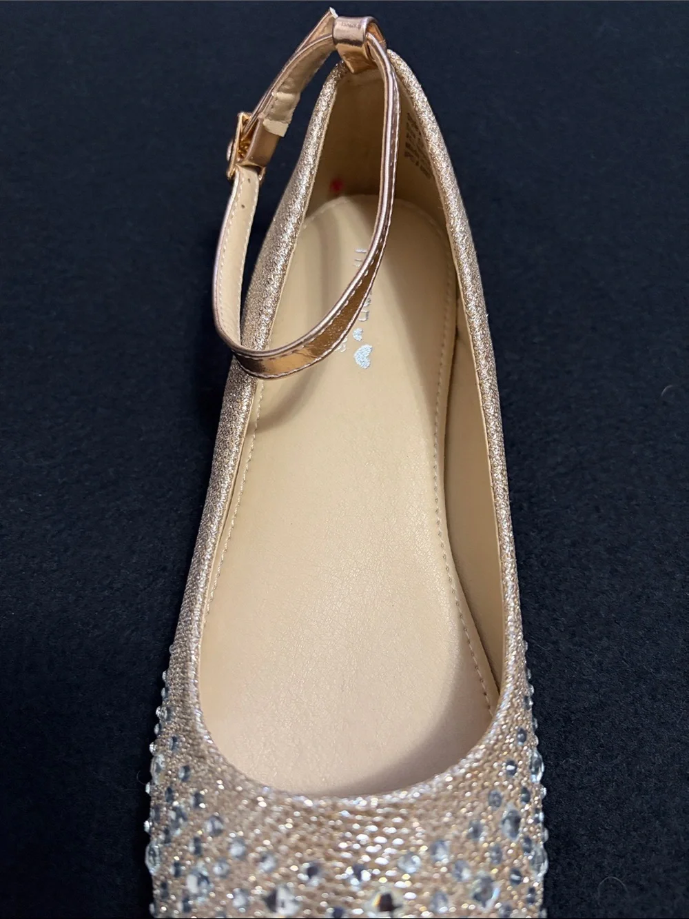 Tip Top Kids Girls’ Rose Gold Glitter Rhinestone Ankle-Strap Dress Shoe Size 5Y